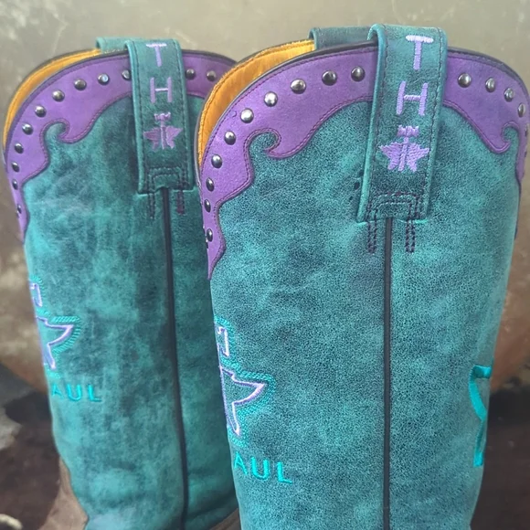 TIN HAUL ladies "WILD ROSE" cowboy boots brown/teal/purple leather Arrows sz 8 - Picture 12 of 16